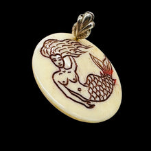 Load image into Gallery viewer, Lovely Scrimshawed Swimming Mermaid Bead | 25x4mm | 1 Bead |