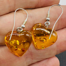 Load image into Gallery viewer, Amber Heart Dangle Earrings | 1 1/4" Long | Amber | 1 Pair Earrings |