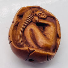 Load image into Gallery viewer, Carved Boxwood Mermaid On Lilypad Ojime/Netsuke Bead | 23x19.5x12mm | Brown