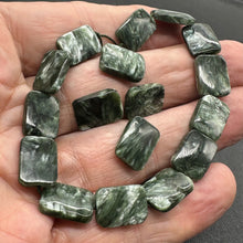 Load image into Gallery viewer, 3 Sultry Green Seraphinite 14x10x4mm Rectangle Focal Beads 8688