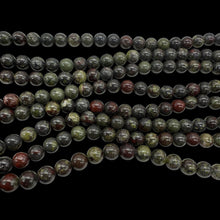 Load image into Gallery viewer, Dragon Blood or Bloodstone Round Bead Strand | 8mm | Green. Red | 48 Beads |