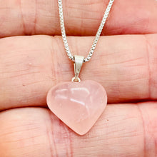 Load image into Gallery viewer, Rose Quartz Heart with Sterling Silver 18" Box Necklace | 7/8" Long | Pink |