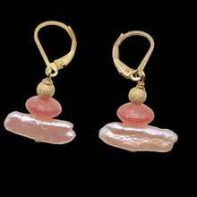 Load image into Gallery viewer, Gem Quality Rhodochrosite Pearl Drop Golden Lever Back Earrings