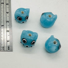 Load image into Gallery viewer, Kitty Cat Ceramic Round Beads | 15mm | Baby Blue | 4 Beads |