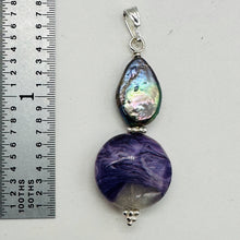Load image into Gallery viewer, Charoite, Fresh Water Pearl Sterling Silver Pendant | Lavender | 1 3/4" Long |