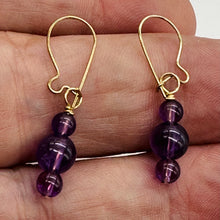 Load image into Gallery viewer, Amethyst 14K Gold Filled Exotic Drop Earrings | Purple/Gold | 2 1/4" Long |