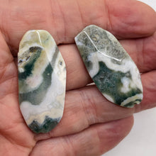 Load image into Gallery viewer, Ocean Jasper Old Stock Long Oval Beads|45x22x6 to38x20x7mm|Green, White|2 Beads|