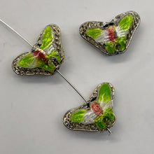 Load image into Gallery viewer, Spring Green Cloisonne Butterfly Pendant Beads | 16x10x6mm | 3 Beads |