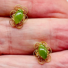 Load image into Gallery viewer, Aventurine Gold Trimmed Sterling Silver Oval Earrings| 7x4mm | Green | 1 Pair |