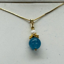 Load image into Gallery viewer, Aquamarine and Pearl Sweetheart Pendant 14K Yellow Gold Filled| 1" Long | Blue |