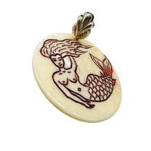 Load image into Gallery viewer, Lovely Scrimshawed Swimming Mermaid Bead | 25x4mm | 1 Bead |