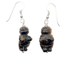 Load image into Gallery viewer, Tiger Eye Venus Goddess of Willendorf Sterling Earrings| 1 3/4" Long | Bronze |