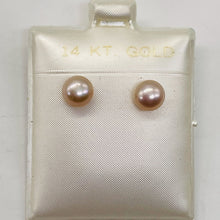 Load image into Gallery viewer, Pearl 14K Gold Stud Round Earrings | 7mm | Rosy Pink | 1 Pair