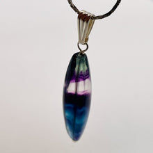 Load image into Gallery viewer, Fluorite Sterling Silver Navette Pendant| 2" Long | Purple Green | 1 Pendant |