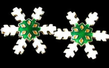 Load image into Gallery viewer, 2 Green Cloisonne Snowflake Centerpiece 30x27x4mm Beads 8638C