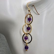 Load image into Gallery viewer, Amethyst 14K Gold Filled Exotic Drop Earrings | Purple/Gold | 2 1/4" Long |