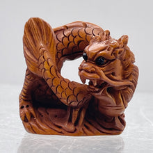 Load image into Gallery viewer, Carved Boxwood Wise Dragon On Clouds Ojime/Netsuke Bead | 22.5x24x13mm | Brown