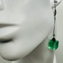 Load image into Gallery viewer, Fluorite Cube Bead Dangling Sterling Silver Earrings | 5mm Cubes| Green| 1 pair|