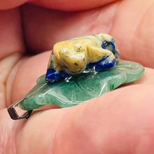 Load image into Gallery viewer, Ribbit 1 Lapis Frog On Aventurine Lily pad Pendant | 28x28.5x11mm | Blue