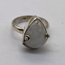 Load image into Gallery viewer, Moonstone Sterling Silver Teardrop Stone Ring | Size 9 | White Blue |