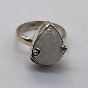 Moonstone Sterling Silver Teardrop Stone Ring | Size 9 | White Blue |