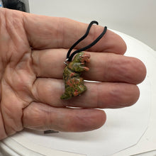 Load image into Gallery viewer, Unakite Tyrannosaurus Rex Dinosaur Pendant Necklace | 3/4' Long | Green, Pink |