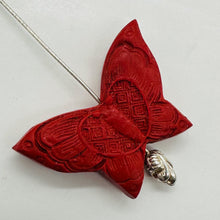Load image into Gallery viewer, Cinnabar Carved Butterfly Beads | 25x17x11mm | Red | 2 Beads |