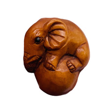 Load image into Gallery viewer, Carved & Signed Boxwood Circus Elephant Ojime/Netsuke Bead | 23x22x15mm | Brown