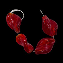 Load image into Gallery viewer, 4 Twist Flame Red Lampwork Glass Silver Foil Beads 9491