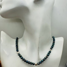 Load image into Gallery viewer, Dramatic Blue Rainbow Peacock Freshwater Pearl Sterling Silver 20" Necklace