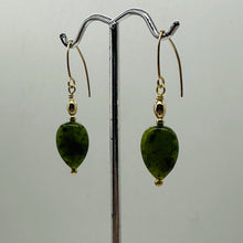 Load image into Gallery viewer, Nephrite Jade Briolette Bead 14K Gold Filled Earrings | Green | 1 1/4" Long |