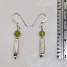 Load image into Gallery viewer, Apatite Fresh Water Pearl Sterling Silver Earrings | 1 1/4" Long | Green White |