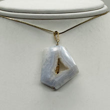 Load image into Gallery viewer, Chalcedony Druzy Designer Cut Sterling Silver Pendant | 1 1/2" Long | Blue |