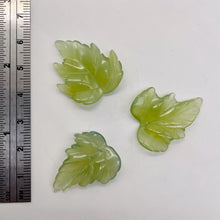 Load image into Gallery viewer, Carved Serpentine New Jade Leaf Bead Set | 23x22x4 to 28x27x4mm | 3 Beads |