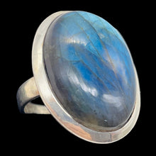 Load image into Gallery viewer, Labradorite Sterling Silver Oval Stone Ring | Size 7 3/4 | Blue Flash | 1 Ring |