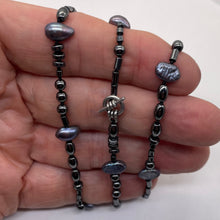 Load image into Gallery viewer, Hematite and Peacock Freshwater Pearl Sterling Silver 22 inches Necklace 200020