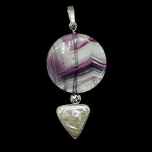 Load image into Gallery viewer, Fluorite and Pearl Sterling Silver Pendant | 1 3/4" Long | Purple, White |