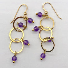 Load image into Gallery viewer, Amethyst 14K Gold Filled Exotic Drop Earrings | Purple/Gold | 2 1/4" Long |