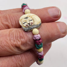 Load image into Gallery viewer, Bone and Silk Braided Kitty 6mm Beads | 6 to 7 Inch Bracelet | White, Lavender |