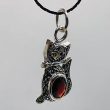 Load image into Gallery viewer, Kitty Cat Marcasite CZ Ruby Cat Pendant | 1 1/4" Long | Silver Red | 1 Pendant |