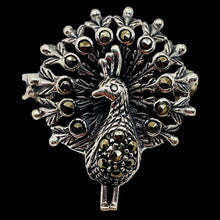 Load image into Gallery viewer, Peacock Marcasite Sterling Silver Sweater Pin| 1" Long | Silver | 1 Pin |