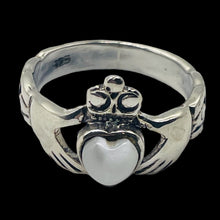 Load image into Gallery viewer, Mother of Pearl Sterling Silver Heart Claddagh Ring | Size 5 | Silver | 1 Ring |