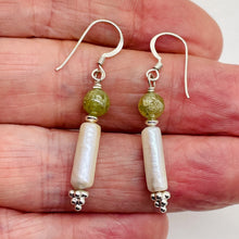 Load image into Gallery viewer, Apatite Fresh Water Pearl Sterling Silver Earrings | 1 1/4" Long | Green White |