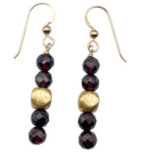 Load image into Gallery viewer, 14K Gold Filled Faceted Rhodolite Garnet Earrings | 1 3/4 inches long |