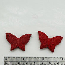 Load image into Gallery viewer, Cinnabar Carved Butterfly Beads | 25x17x11mm | Red | 2 Beads |