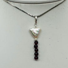 Load image into Gallery viewer, Pearl Triangle and Garnet Sterling Silver Drop Pendant| 1 3/4" Long| White, Red|