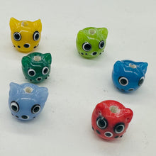 Load image into Gallery viewer, Kitty Cat Ceramic Round | 15mm | Multi-Color | 6 Beads