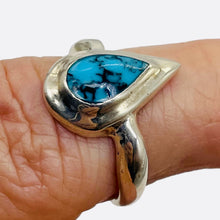 Load image into Gallery viewer, Turquoise Sterling Silver Teardrop Ring | Size 7.75 | Blue Black | 1 Ring |