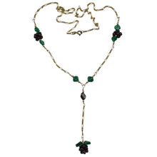 Load image into Gallery viewer, Garnet Berry & Carved Aventurine Leaf Lariat 200011