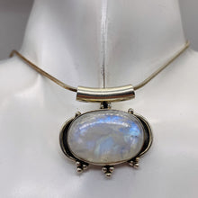 Load image into Gallery viewer, Alluring Rainbow Moonstone Sterling Silver Pendant | Blue White | 1 1/4" long |